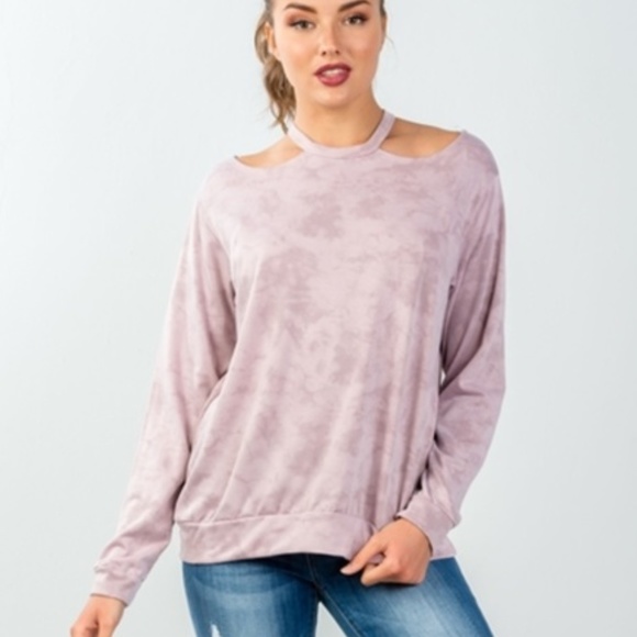 Tops - Womens Pullover Top Acid Wash Pink Casual Shirt